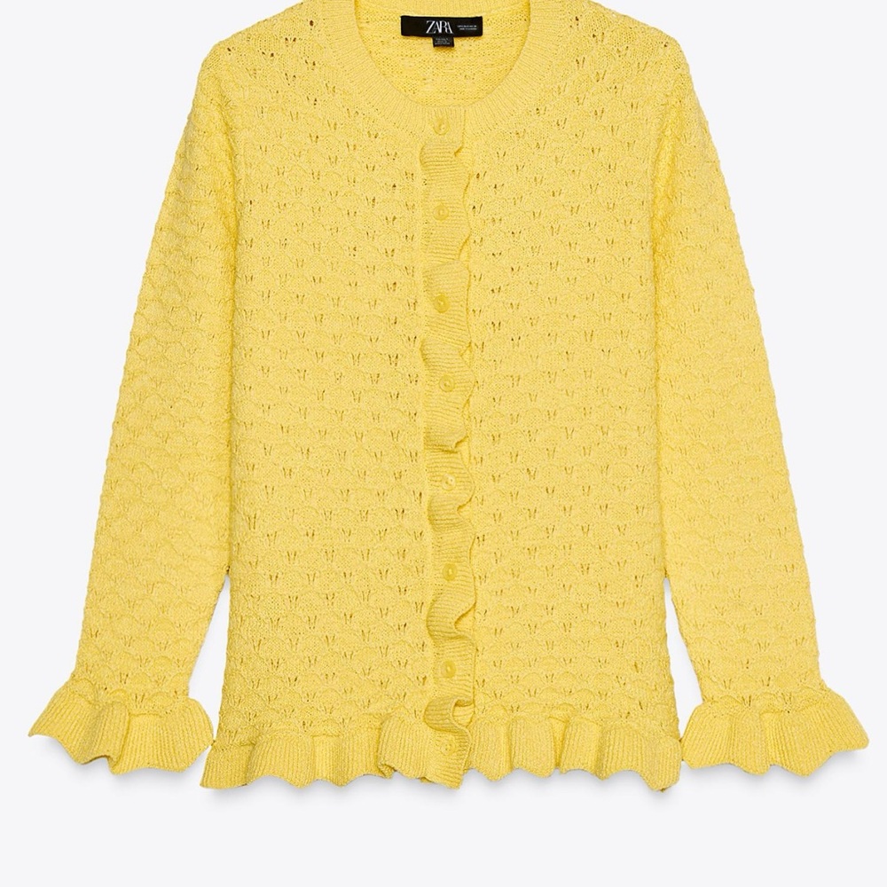 Zara Yellow Ruffle Cardigan Sweater
